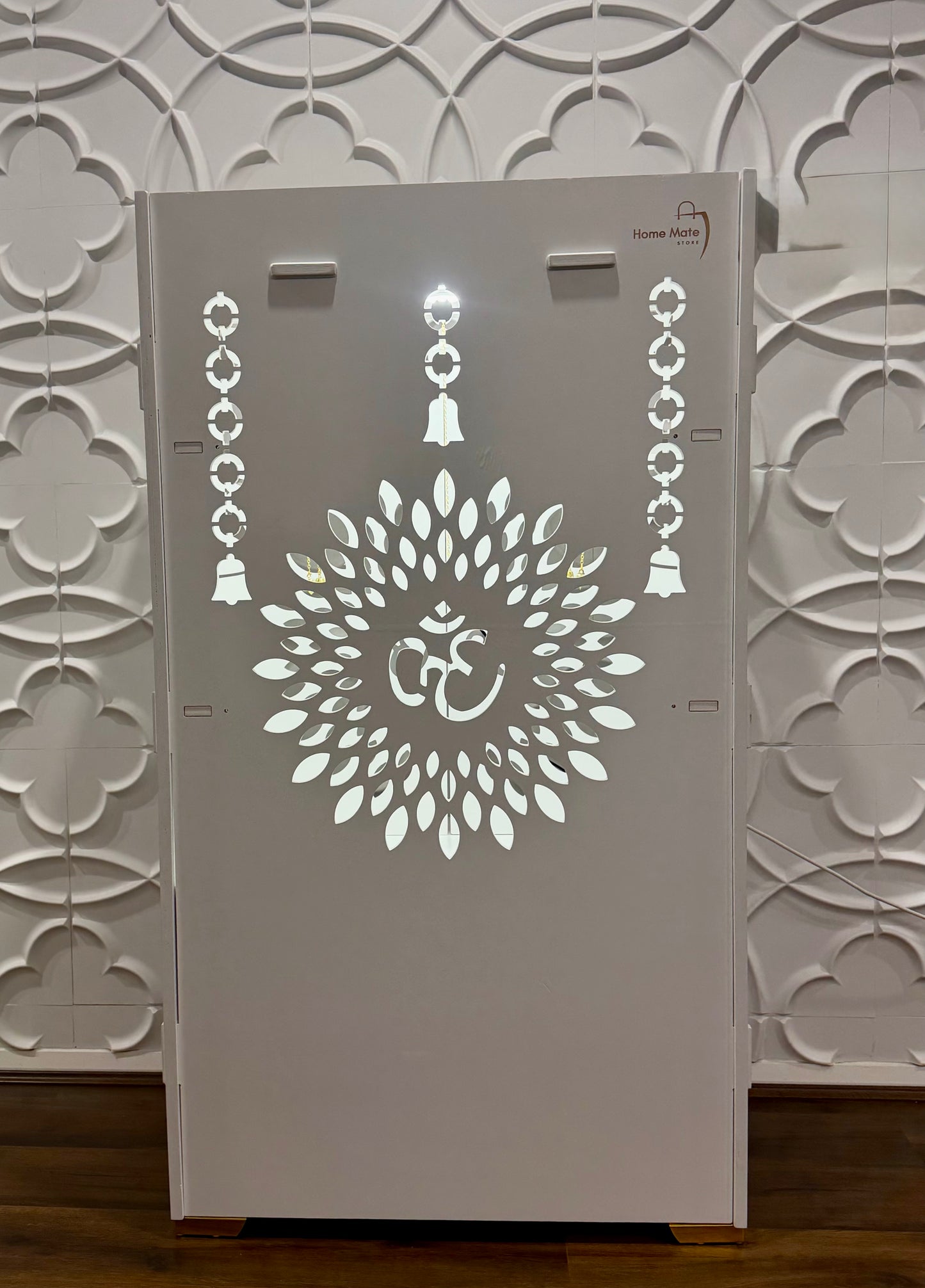 Large Wooden Mandir Cabinet with Storage & Lighting