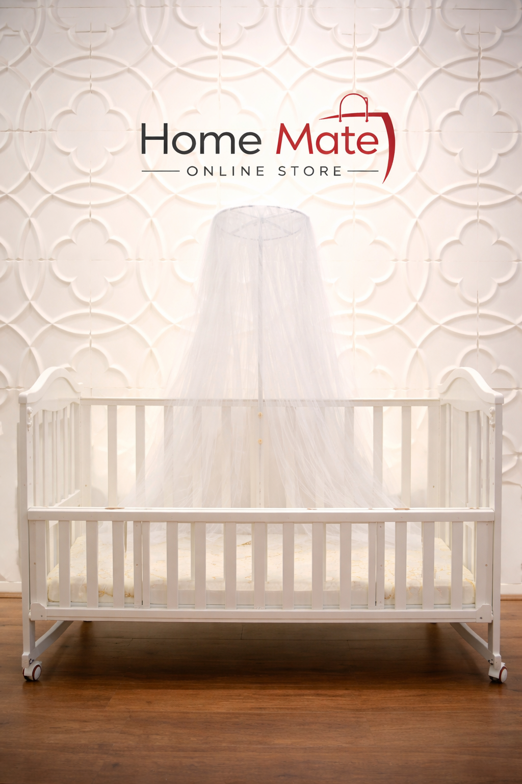 White wooden baby cot