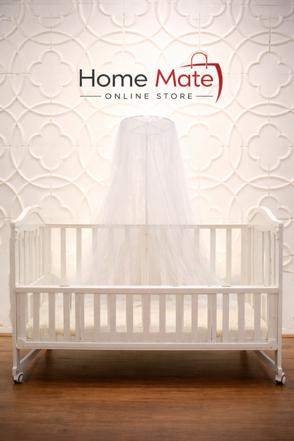 White wooden baby cot