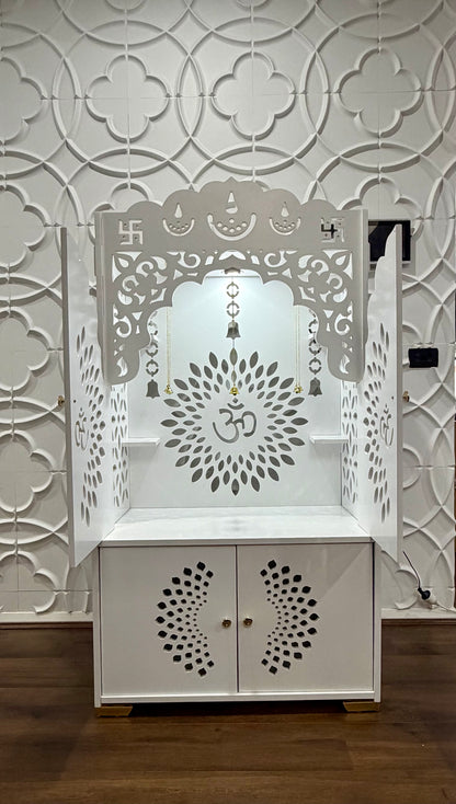 Large Wooden Mandir Cabinet with Storage & Lighting