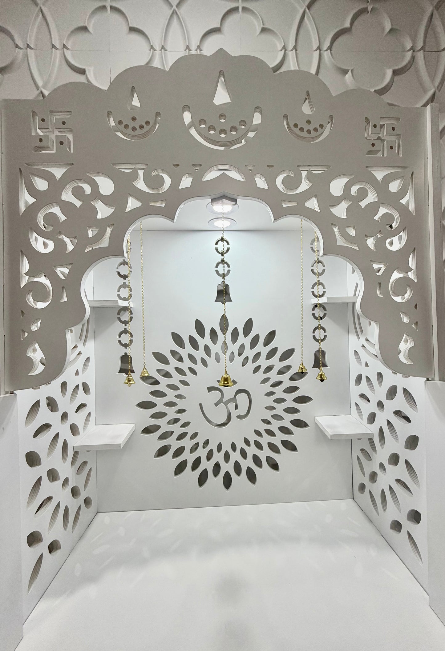 Large Wooden Mandir Cabinet with Storage & Lighting